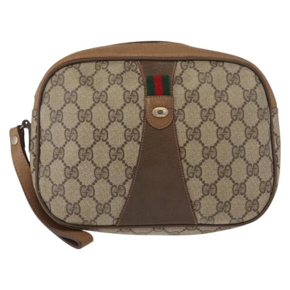 GUCCI GG Supreme Web Sherry Line Bag PVC Beige Brown - Picture 2 of 14